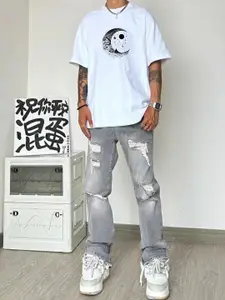 StyleCast x Revolte Men Printed Raw Edge T-shirt