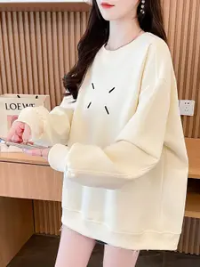 StyleCast x Revolte Women Typography Printed Round Neck Cotton Pullover Sweatshirt