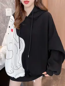 StyleCast Black Graphic Printed Hooded Sweatshirt