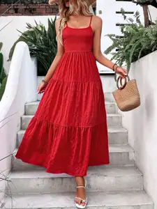 StyleCast x Revolte Women Red Tiered Midi Dress