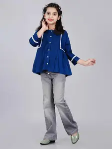 DMP FASHION Women Solid Bell Sleeve Cotton Top