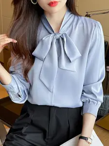 StyleCast Women Solid Puff Sleeves Semiformal Shirt