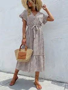 StyleCast Animal Print Flared Sleeve Satin A-Line Midi Dress