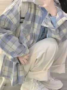 StyleCast Women Standard Oversized Fit Spread Collar Tartan Checked Cotton Casual Shirt