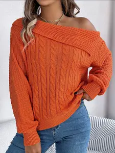 StyleCast x Revolte Women Cable Knit Self Design Long Sleeves Pullover