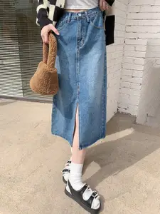 StyleCast Denim Front Slit Midi Skirt