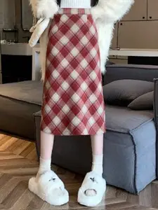 StyleCast Women checked Straight Knee Length Skirt