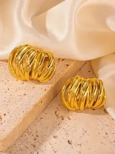 MEENAZ Stainless Steel Gold-Plated Contemporary Anti Tarnish Half Hoop Earrings