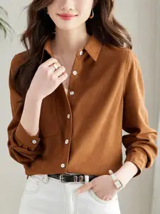 StyleCast Women Relaxed Fit Spread Collar Solid Casual Shirt