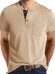 StyleCast x Revolte Men Solid Henley Neck T-shirt