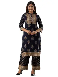 DMP FASHION Floral Printed Mandarin Collar Straight Kurta