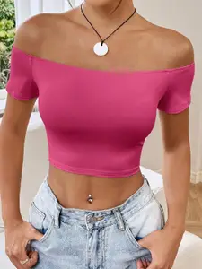 StyleCast Women Off-Shoulder Fitted Crop Top