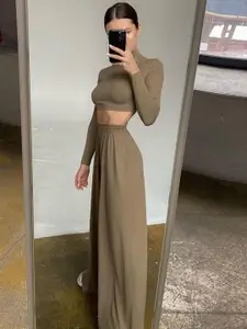 StyleCast Brown Round Neck Top & Trouser