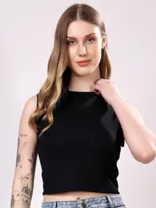 London Hills Round Neck Fitted Crop Top