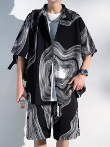 StyleCast Black & White Abstract Printed Shirt With Shorts