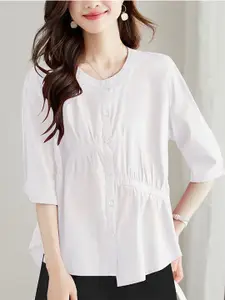 StyleCast Women Solid Band Collar Cotton Casual Shirt