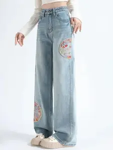 StyleCast Women Straight Fit Embellished Mid-Rise Jeans