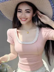 StyleCast Women Scoop neck Crop Fitted Top