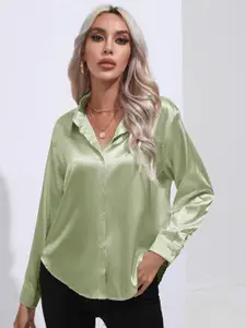 StyleCast Women Solid Satin Opaque Casual Shirt