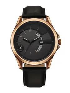 Fastrack Men Brass Dial & Leather Straps Watch 3323QL02