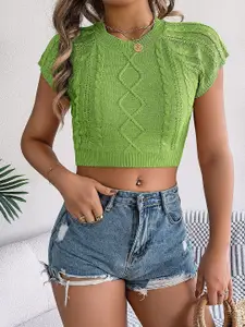 StyleCast x Revolte Women Cable Knit Crop Pullover