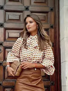 StyleCast Geometric Print Puff Sleeve Top