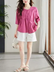 StyleCast Women Solid Band Collar Cotton Casual Shirt