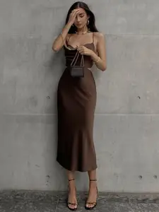 StyleCast Brown Cowl Neck Cut Outs Sheath Dress