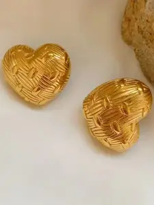 MEENAZ Stainless Steel Gold-Plated Heart Shaped Anti Tarnish Studs
