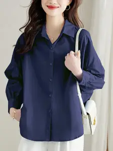 StyleCast Women Relaxed Fit Spread Collar Solid Cotton Casual Shirt