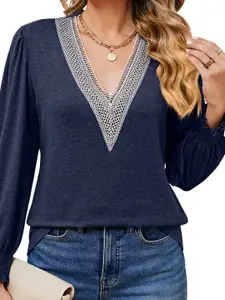 StyleCast Navy Blue V-Neck Long Sleeves Top