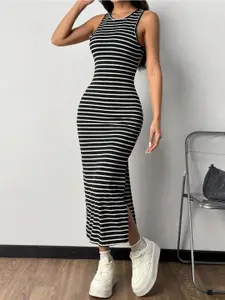 AAHWAN Striped Bodycon Maxi Dress