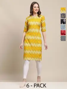 7Threads Selection Of 6 Chevron Printed Round Neck Straight Kurtas