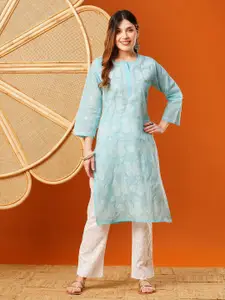 ADA Women Ethnic Motifs Embroidered Regular Straight Calf Length Kurtas Chikankari