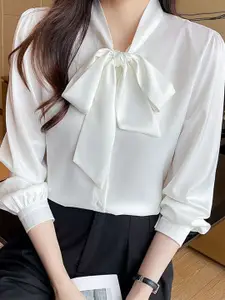 StyleCast Women Solid Puff Sleeves Tie-Ups Casual Shirt