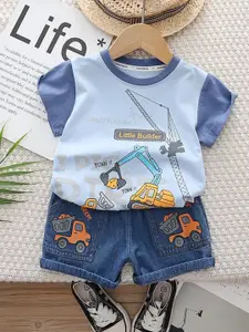 StyleCast x Revolte Boys Printed Round Neck T-Shirt With Shorts