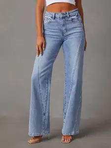 StyleCast Women Cotton Wide Leg High-Rise Light Fade Jeans