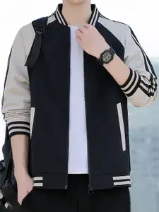 StyleCast x Revolte Men Stand Collar Striped Casual Bomber Jacket