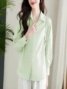 StyleCast Women Relaxed Fit Spread Collar Solid Cotton Casual Shirt