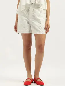 United Colors of Benetton Women Floral Schiffli High-Rise Shorts