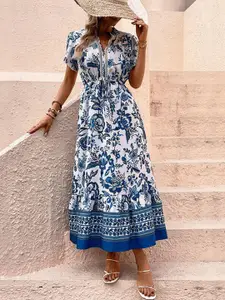 StyleCast White Ethnic Motifs Printed Maxi Fit & Flare Dress