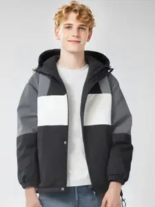 StyleCast x Revolte Men Hooded Colourblocked Casual Bomber Jacket