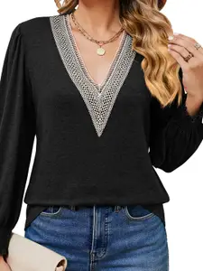 StyleCast Black V-Neck Long Sleeves Top
