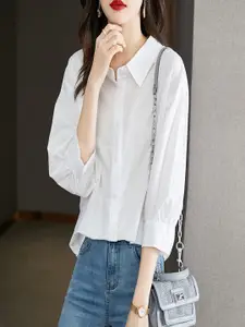 StyleCast Women Relaxed Fit Spread Collar Solid Cotton Casual Shirt