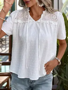 StyleCast Tie-up Neck Self Design Top