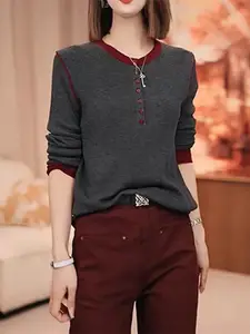 StyleCast x Revolte Solid Round Neck Long Sleeves Regular Top