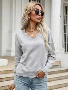StyleCast Women V-Neck Solid Pullover Sweater