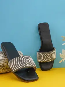 BAESD Women Embellished Open Toe Flats