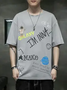 StyleCast x Revolte Men Typography Printed Round Neck Cotton Relaxed Fit T-shirt