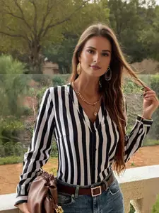 StyleCast Striped V-Neck Shirt Style Top